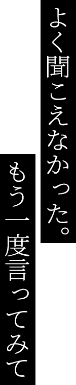 よく聞こえなかった。もう一度言ってみて